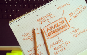 Visual representation of Amazon optimization techniques with handwritten notes and pencils. — Washington DC SEO Company: Opti